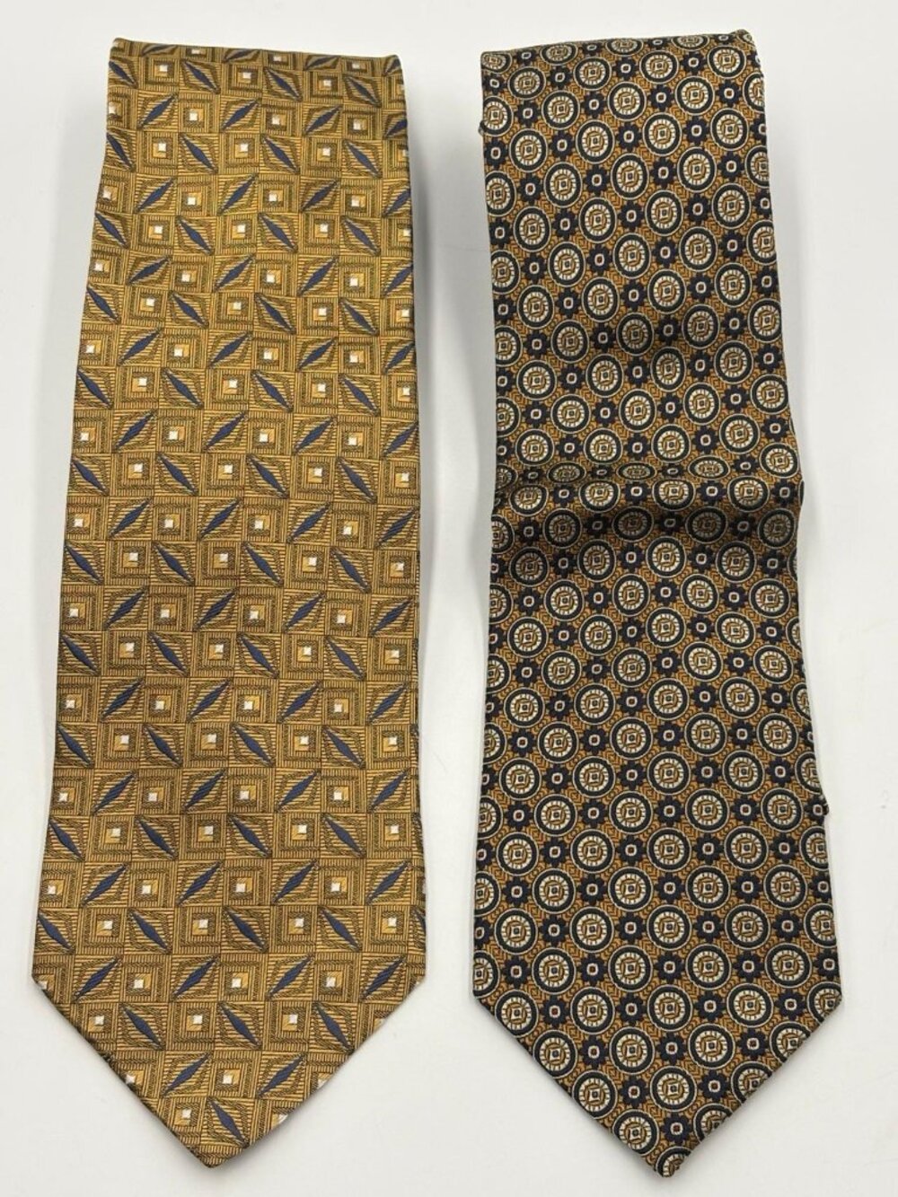 Lot of 2 Jos A Bank Men's Silk Designer Neckties Geometric Medallion Patterns